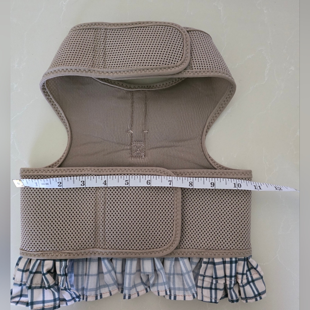 Parisian Works Tan Dog Harness with Blue Plaid Bow - Picture 10 of 11